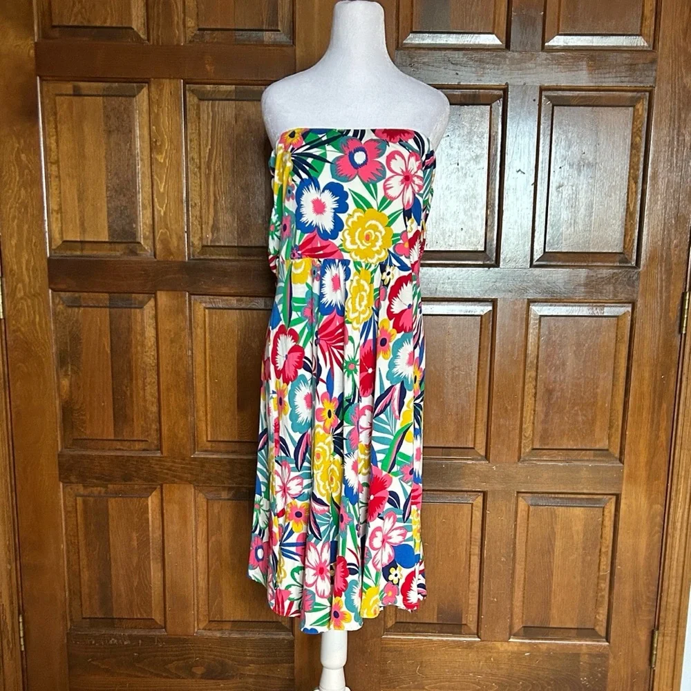 Boden Lilah Multiway Dress 12 Tropical Bloom Floral Smocked Bandeau Halter Midi